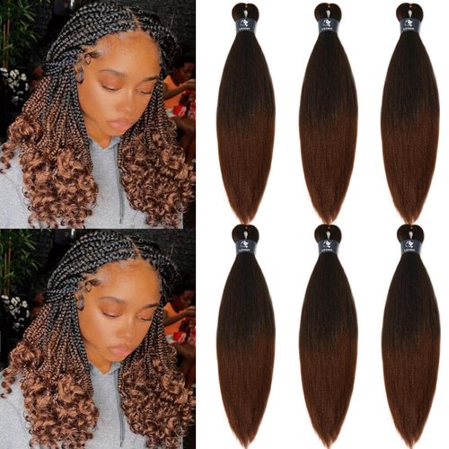 UPruyo 1B/30 Ombre Braiding Hair 18 inch Pre Stretched Braiding Hair Extensions for Braids Short Braiding Hair Pre Stretched Synthetic Yaki Knotless Box Braiding Hair Ombre 6 packs