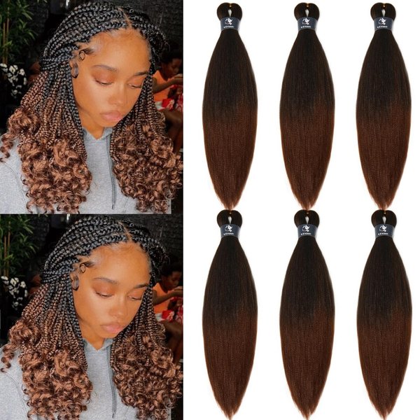 UPruyo 1B/30 Ombre Braiding Hair 18 inch Pre Stretched Braiding Hair Extensions for Braids Short Braiding Hair Pre Stretched Synthetic Yaki Knotless Box Braiding Hair Ombre 6 packs