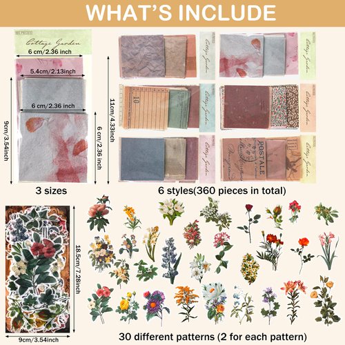 420 Sheets Scrapbooking Paper Supplies Flower Scrapbook Stickers, Journaling Paper Aesthetic Decorative Stationery Paper Retro Journal Decal Floral Washi Sticker for DIY Craft (Vintage Style)