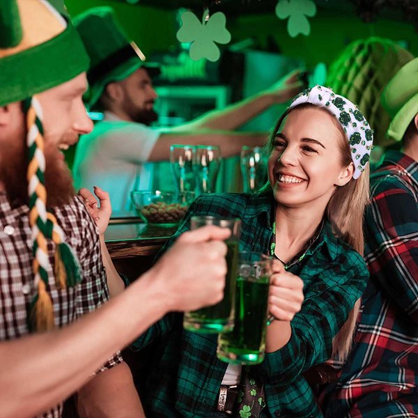 NVENF St.Patrick's Day Headband for Women Green Shamrock Knotted Headbands Rhinestone Crystal Lucky Leaf Embellished Wide Top Knot Headbands St.Patrick's Day Accessories Outfits Gifts (Shamrock 2)