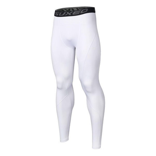 ARSUXEO Men's Compression Tights Running Pants Baselayer Legging K3 White Size Medium