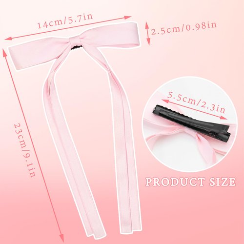 FULZTEY Hair Clips for Women Tassel Ribbon Bow Hair Clip with Long Tail Solid Satin Girls Bows French Bowknot Barrettes Alligator Kawaii Hair Accessories 6PCS (Black Pink White)