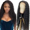 FuivJuix Natural Color Lace Front Wigs Human Hair Brazilian Virgin Hair Water Wave Wig 4X1 Hd Transparent Lace Closure Wig Pre Plucked With Baby Hair 20 Inch Natural Black Wig 150% Density