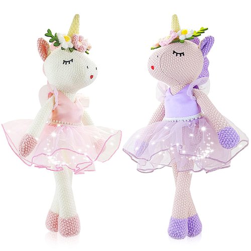 Meooeck 2 Pcs16 Inch Unicorn Stuffed Animals Plush Ballerina Doll Soft Stuffed Unicorn Cute Ballerina Toys Ballet Stuffed Animals Unicorn Toys Decorations Birthday Gift for Girls, 2 Colors
