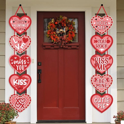 Valentine's Day Heart Banner Decorations - Conversation Hearts Hanging Porch Sign Banner Heart Garland Wedding/Valentines/Anniversary/Engagement/Birthday Party Decorations