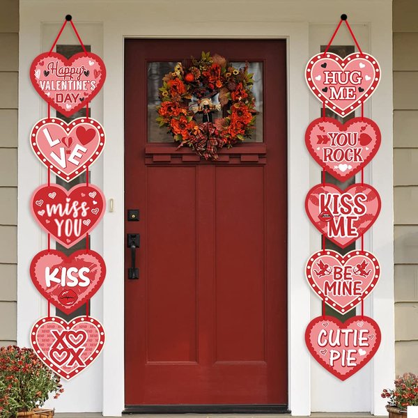 Valentine's Day Heart Banner Decorations - Conversation Hearts Hanging Porch Sign Banner Heart Garland Wedding/Valentines/Anniversary/Engagement/Birthday Party Decorations
