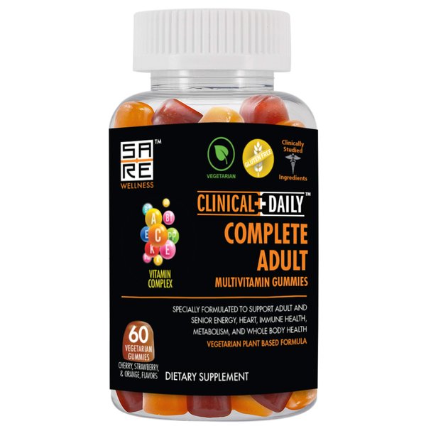 Clinical Daily Complete Daily Multivitamin Gummy for Women, Men, Teens, or Seniors. Contains Vitamins A, E, C, and B Complex from Superfood Fruits & Vegetables. 60 Vegetarian, Gluten Free Gummies