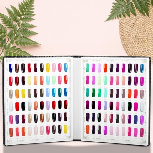 vnjaoi 120 Nail Color Chart Display Book, Plastic Nail Swatches Nail Gel Color Card with 240PCS Natural Colours Replacement Nails Nail Art for Nail Salons, DIY Nail Art at Home (Black)
