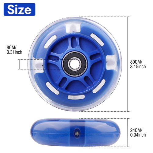 WHEELGOO Rear 80mm Light Up White Flashing 3-Wheeled Kid Scooter Replacement Wheels Compatible with Micro Globber Lascoota Kick Scooter, 2-Pack (Blue)
