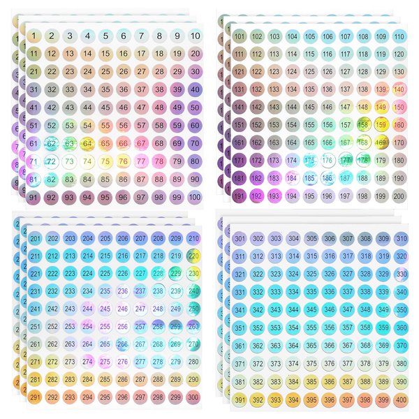 simarro 12 Sheets Number Stickers (Number 1-400), Self Adhesive Label Laser Stickers Waterproof Round Stickers for Organizing Nail Polish Bottle, Nail Sample Stick, Lipstick Organizing