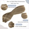 Sew in Hair Extensions Real Human Hair, Ash Brown and Light Blonde Hair Extensions Real Human Hair Bundles Weft Hair Extensions Human Hair 120G 24 Inch Hand Tied Weft Hair Extensions Human Hair Sew in