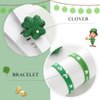 JONKY 3Pcs St Patricks Day Headband Clover Bracelet Set Green Headbands with Shamrocks Irish Clover Hair Band Saint Patrick's Hair Accessory for Women and Girls