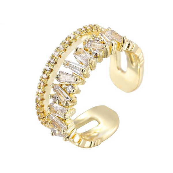VOPIPO Dainty Double Cubic Zirconia Open Finger Rings for Women 18K Gold Plated Adjustable Trend CZ Rings Personalized Minimalist Stacking Rings Jewelry Gifts