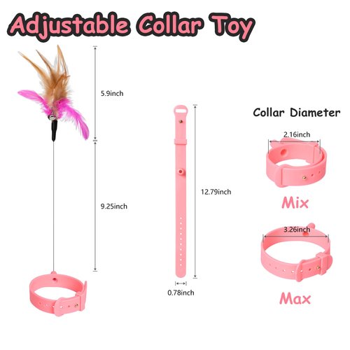 Pumwoy Cat Collars with Cat Feather Toys,3pcs Interactive Cat Toy with Bell for Indoor Cats,Adjustable Silicone Cat Collar Toy(Pink&Blue&Green)