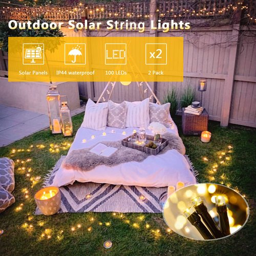 JMEXSUSS 2Pack Warm White Solar String Lights for Outside, Each 100 LED 42.7ft Solar Christmas Lights Outdoor Waterproof, 8 Modes Twinkle Fairy Mini Lights for Christmas Tree Garden Wedding Party