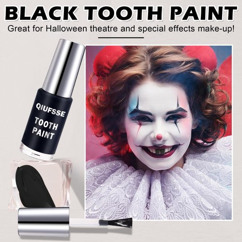 QIUFSSE Black Tooth Paint Cosmetic,Temporary Black Teeth Paint for Halloween Special Effects Goth Makeup,Professionally Create Black Out Tooth Makeup,Safe,Quick Dry and Realistic（Black）
