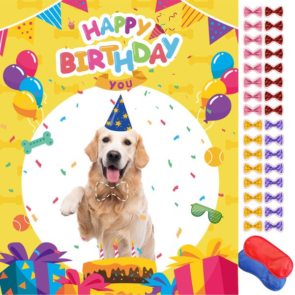 pin the sticker game Dog Birthday Party Games for Kids, Pin The Bow On The Dog, Dog Puppy Themed Pet Party Decorations Favors Supplies - 32 Stickers