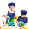 MHJY Kids Apron and Chef Hat for Boys Dinosaur Child Aprons with Pockets,Adjustable Child Apron for Cooking Baking Painting,Navy-Green,Small (3-7 Years)