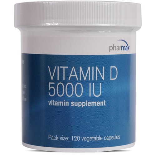 Pharmax Vitamin D 5000 IU | Supports Healthy Bones and Teeth, and Absorption of Minerals | 120 Capsules