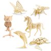 Georgie Porgy 3D Wooden Puzzles for Kids Toys Construction Woodcraft Kits DIY Model Puzzle Kits Birthday Gifts Pack of 6 (Bee Owl Butterfly Unicorn Sea Turtle Dolphin)