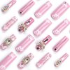 Rchovsam xl Press on Nails Square Extra Long Fake Nails Gold Butterfly Stick on Nails Glue on Nails Pink 3D Diamond Flowers Extra Long Press on Nails For Wemon and Girls 24pcs