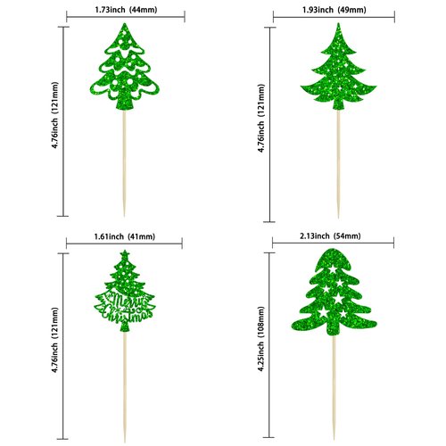 Gyufise 24Pcs Christmas Tree Cupcake Toppers Star Green Glitter Christmas Tree Cake Decorations for Merry Christmas Theme New Year Holiday Baby Shower Kids Birthday Party Supplies