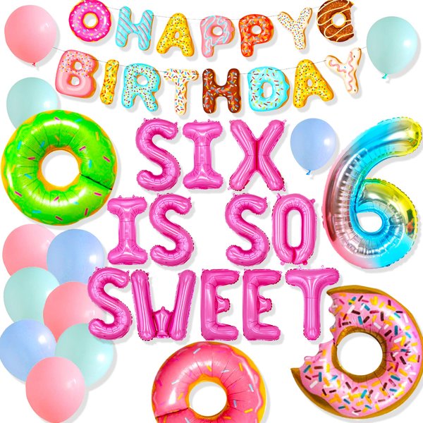 RGT 42 PCS Six is So Sweet Birthday Decoration Six is So Sweet Birthday Banner Balloons Party Supplies Donuts Balloons Donuts Birthday Decoration