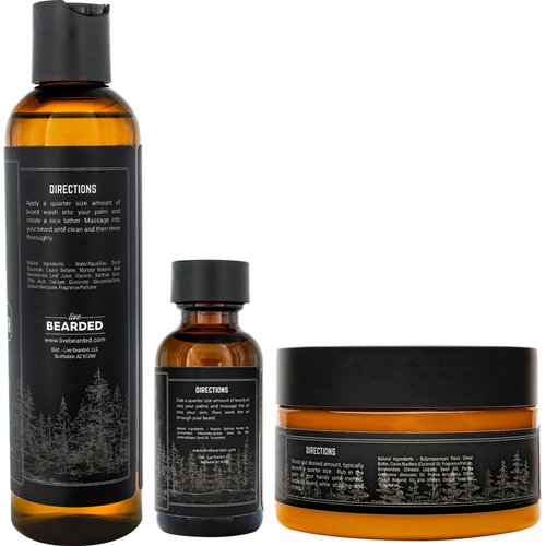Live Bearded: 3-Step Beard Grooming Kit - Straight Up - Beard Wash, Beard Oil and Beard Butter - All-Natural Ingredients with Shea Butter, Jojoba Oil and More - Beard Growth Support - Made in the USA