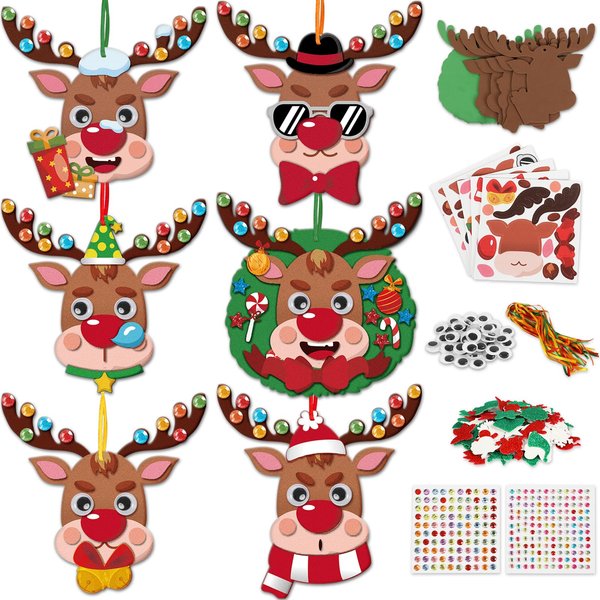 Qyeahkj 244pcs Christmas Foam Arts Crafts Kit for Kids, Reindeer Felt Bulk Ornaments (24 Pack) DIY Handcraft Kit for Kids Toddlers 4-8 DIY Craft, Xmas Holiday Party Favor Activity Project