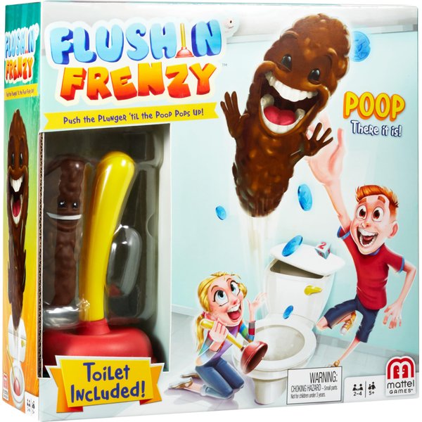 Mattel Games Flushin' Frenzy Kids Game, Family Game with Toilet & Plunger, Grab the Flying Poop for 2-4 Players