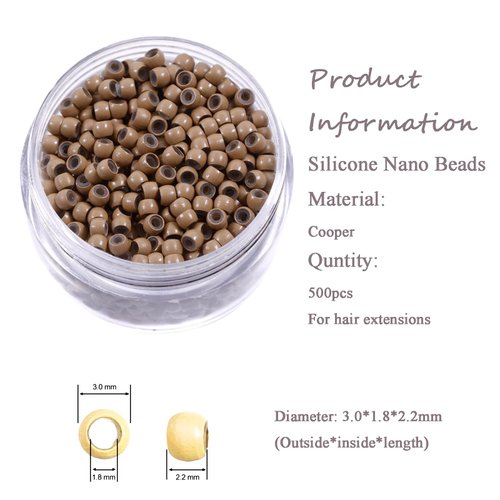 WDLBGWXJ Nano rings Silicone Lined Nano Beads Micro Rings Beads Copper Nano Ring For Nano Tip Hair Extensions 500pcs/lot 3.0mm (500PCS, 8#)