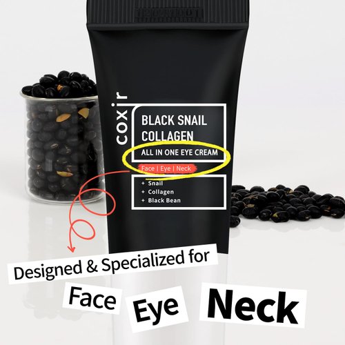 coxir BLACK SNAIL COLLAGEN ALL IN ONE EYE CREAM for eye, neck and face | Black-3-Complex: Black Rice, Collagen| Paraben Free, Cruelty Free, Korean skincare [30ml/1.01 fl.oz]