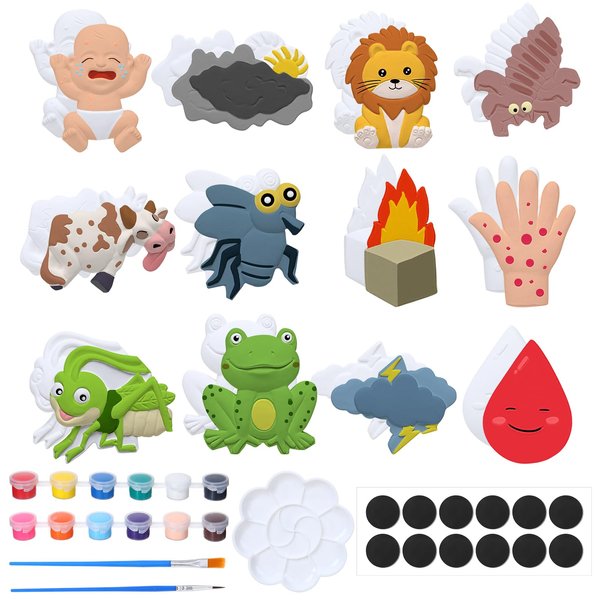 Chiisong 12 Set Passover Ceramic DIY Painting Kit Passover Theme Ready to Paint Statues Paint Your Own Figurines Unpainted Crafts with Magnet Brush Palette Paint