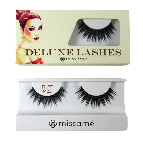 Missamé FLIRT Deluxe Party False Eyelashes Set Handmade with Premium Synthetic Fibers, Black, 1 Pair