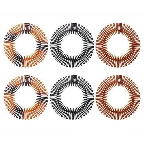 PENTA ANGEL Stretch Hair Combs 6Pcs Flexible Plastic Full Circular Circle Comb Headband Hair Wrap Holder Hairband for Women Girls (Classic Style)