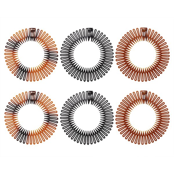 PENTA ANGEL Stretch Hair Combs 6Pcs Flexible Plastic Full Circular Circle Comb Headband Hair Wrap Holder Hairband for Women Girls (Classic Style)