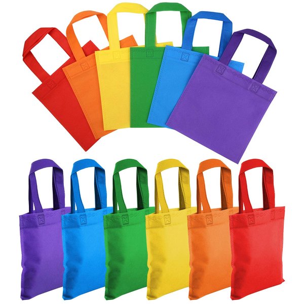 Aodaer 48 PiecesRainbow Non-woven Party Favor Bags 7.8×7.8 Inch Rainbow Tote Bags Bulk Grocery Goodie Gift Bags with Handles for Birthday Party Favors, Candies, Toys, Snacks