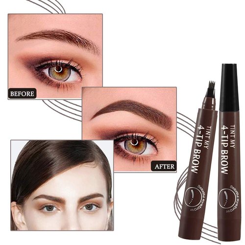Eyebrow Pen, Microblading Eyebrow Pen, 4 Points Eyebrow Pencil, Creates Lasting Make-Up Professional Natural Looking Eyebrows, Cover Sparse Areas, Daily Waterproof Eyebrow Pen (04#Gray Brown)