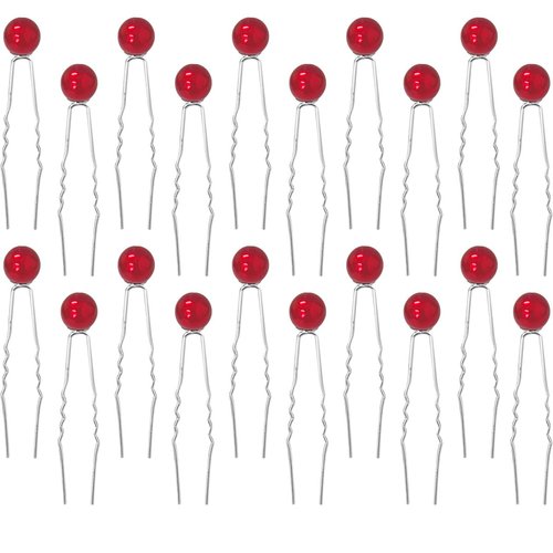20 Pieces Wedding Pearl Hair Pins U Shape Barrette，Wedding Vintage Pearl Rhinestone Hair Pins Accessorie for Brides Bridesmaid Women(red)