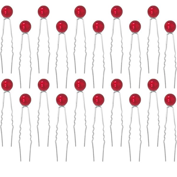 20 Pieces Wedding Pearl Hair Pins U Shape Barrette，Wedding Vintage Pearl Rhinestone Hair Pins Accessorie for Brides Bridesmaid Women(red)