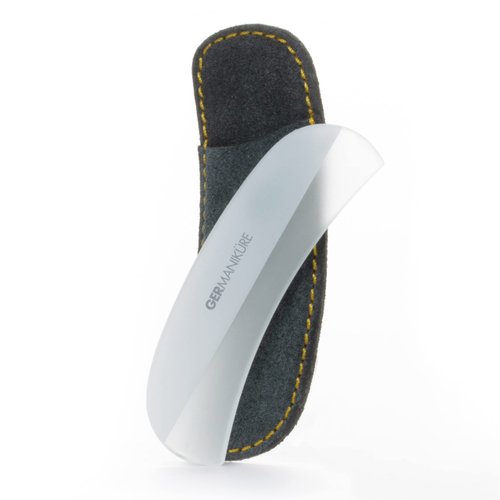 GERMANIKURE Gray Glass Moonfile in Suede Case, Ethically Made in Czech Republic, Easy Guided Nail File