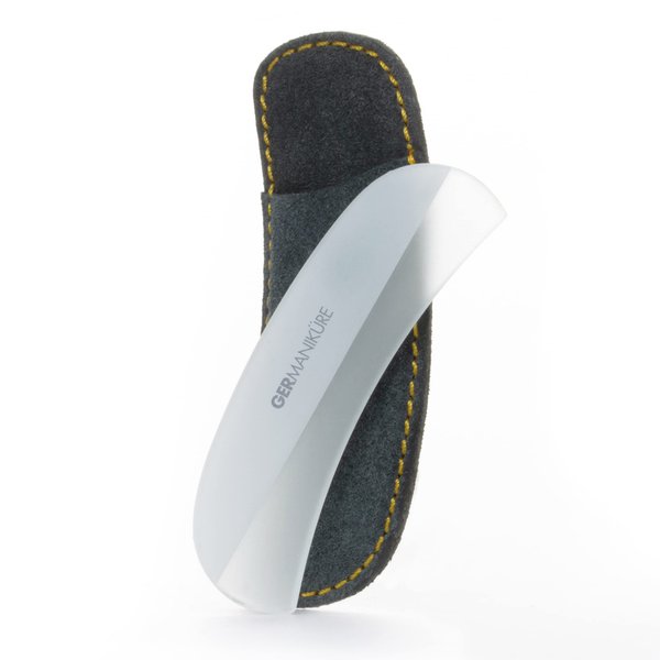 GERMANIKURE Gray Glass Moonfile in Suede Case, Ethically Made in Czech Republic, Easy Guided Nail File