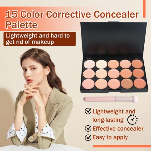 15 Colors Correcting Concealer Palette with Brush,Colors Corrector Palettes Long Lasting Moisturizing Cream Contour Makeup Palette
