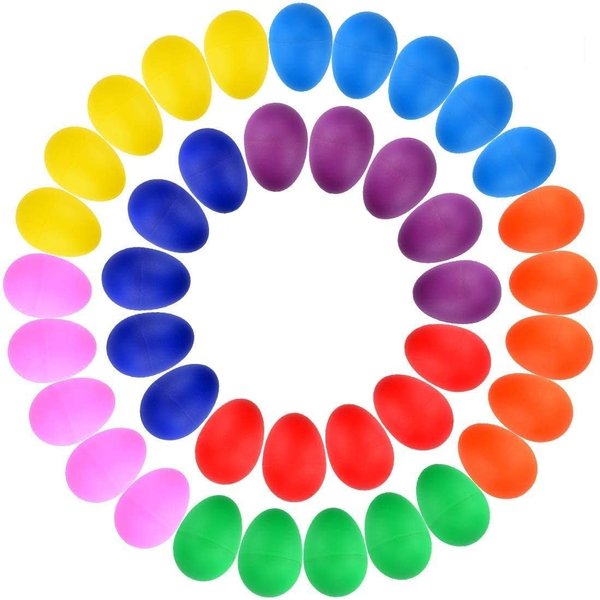 Augshy 40PCS Plastic Egg Shakers Percussion Musical Maracas Easter Eggs with a Storage Bag for Toys Music Learning DIY Painting(8