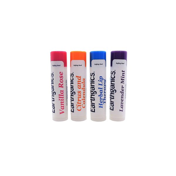 Earthganics 100% Natural Lip Balm Set - Cold Sore Treatment, Vegan Friendly, Essential Oils for Flavor