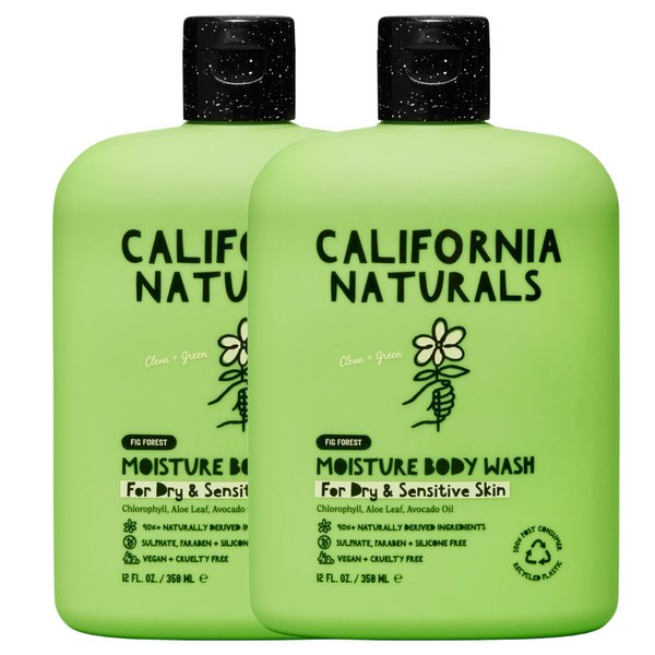California Naturals Moisture Body Wash, Gentle Shower Gel Cleanser for Dry, Sensitive Skin, Moisturizing & Hydrating, Natural, Vegan, Paraben & Sulfate Free Body Moisturizer, 12 fl oz, 2 Pack