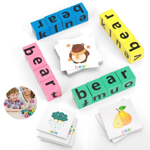 Wooden Blocks Spelling Game, Word Race Cube Game, Alphabet Matching Multiplayer, Stimulates The Brain's Imagination and Creativity, Flash Cards for Kids Suitable for Classroom, Parties