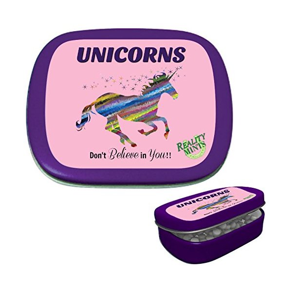 Unicorns Don’t Believe In You Mints – Gift for Fantasy Fans – Gifts for Unicorn Lovers – Funny Mint Tins – Unicorn Stocking Stuffers – Peppermint Mints - Unicorn Gifts - Reality Mints