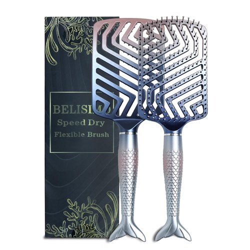 BELISIMO Unique Design Wide Wet Detangling Speed Dry Hair Brush- Vented Design & Ultra Soft Bristles with Fishtail Ergonomic Handle Manages Tangle and Uncontrollable Hair. Pain-Free