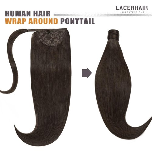 Lacerhair Wrap Around Ponytail Extension Human Hair for Black Women 16 Inch Human Hair Ponytail Hair Extensions Silky Straight One Piece Pony Tails Extensions Human Hair 80g